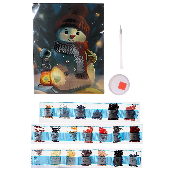 Алмазная мозаика с частичным заполнением на новый год «Снеговик» 20 х 25 см