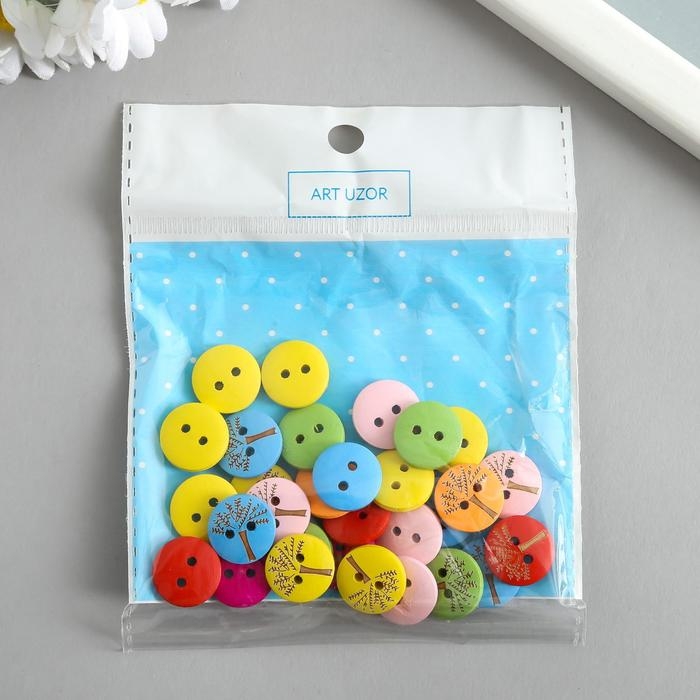 Пуговицы дерево для творчества 2 прокола Пуговицы дерево для творчества 2 прокола "Деревце" набор 30 шт 1,5х1,5х0,3 см МИКС