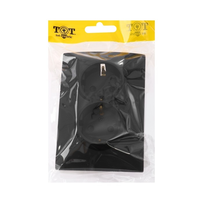 Розетка двухместная TOT Elegant, 16 А, скрытая, с з/к, черная Розетка двухместная TOT Elegant, 16 А, скрытая, с з/к, черная