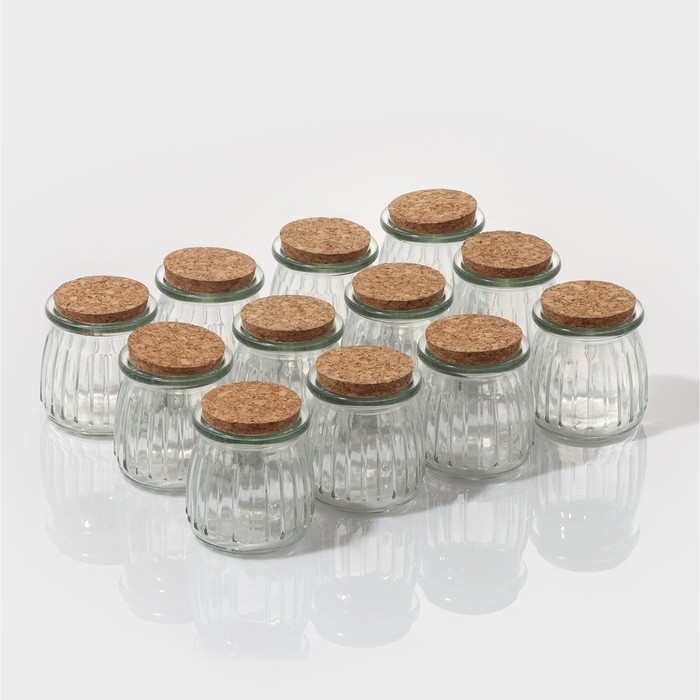 Набор баночек стеклянных для специй с пробковой крышкой Доляна «Парфе», 200 мл, 7,4×8 см, 12 шт Набор баночек стеклянных для специй с пробковой крышкой Доляна «Парфе», 200 мл, 7,4×8 см, 12 шт