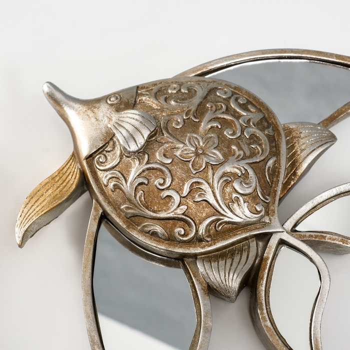 Панно интерьерное полистоун  Панно интерьерное полистоун "Зеркальная рыбка с узорами" серебро 21х4х24 см