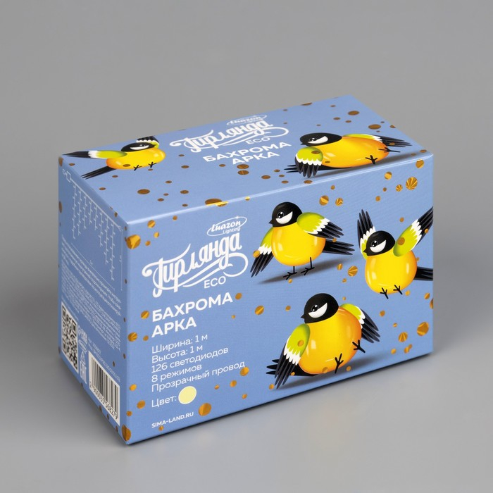 Гирлянда «Бахрома-арка» 1 × 1 м, IP20, прозрачная нить, 126 LED, свечение тёплое белое, 8 режимов, 220 В Гирлянда «Бахрома-арка» 1 × 1 м, IP20, прозрачная нить, 126 LED, свечение тёплое белое, 8 режимов, 220 В