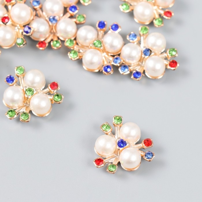 Декор для творчества пластик Декор для творчества пластик "3 жемчужины с цветными стразами" набор 12 шт 2х2 см