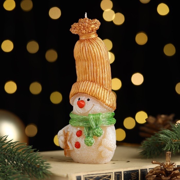 Свеча декоративная "Сказочный снеговик", 6,2х5х13,2 см, металлик