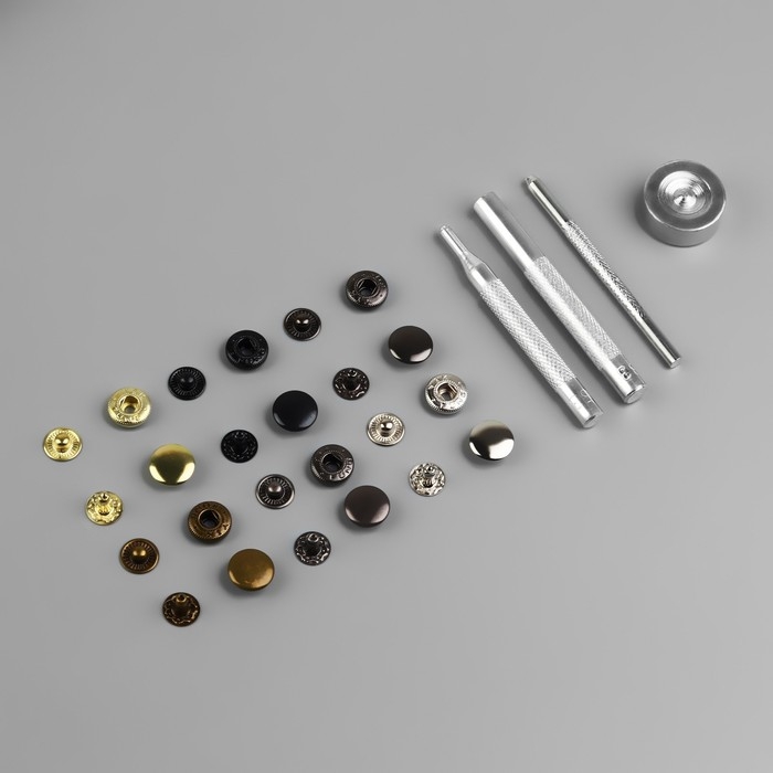 Кнопки установочные, Альфа (S-образные), d = 12,5 мм, 120 шт, с установщиком, в органайзере, цвет разноцветный Кнопки установочные, Альфа (S-образные), d = 12,5 мм, 120 шт, с установщиком, в органайзере, цвет разноцветный