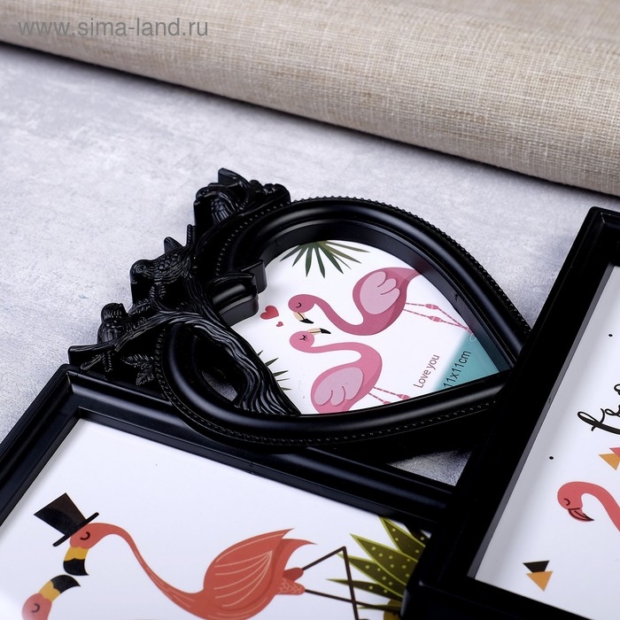 Фоторамка пластик на 3 фото 11х11, 13х18 см  Фоторамка пластик на 3 фото 11х11, 13х18 см "Птицы на веточке" чёрная 29х29 см