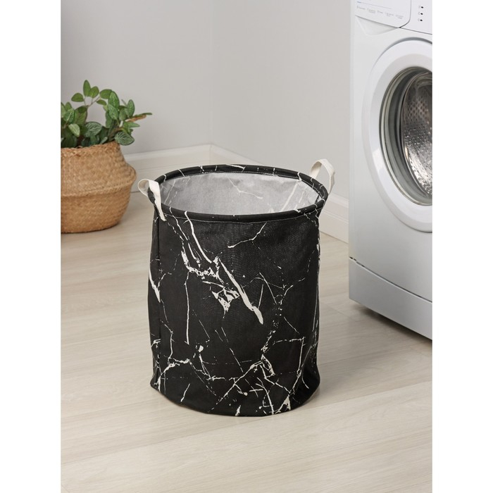 Корзина для белья Доляна «Мрамор», 35×45 см, цвет чёрный Корзина для белья Доляна «Мрамор», 35×45 см, цвет чёрный