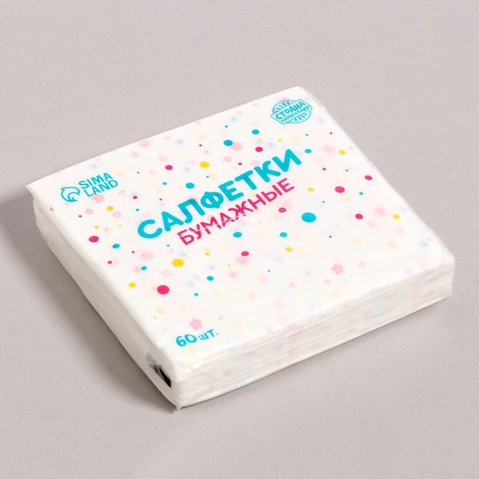 Салфетки бумажные Салфетки бумажные "Цветы" 60 шт в пакете, трёхслойные