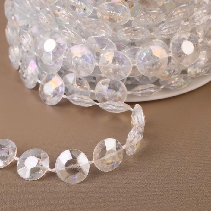 Бусы на нитях, с голографией, 10 мм, 9 ± 1 м, цвет прозрачный Бусы на нитях, с голографией, 10 мм, 9 ± 1 м, цвет прозрачный