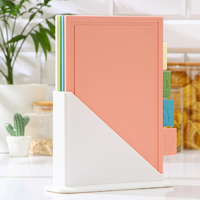 Набор досок разделочных на подставке, 4 шт, цвет МИКС Набор досок разделочных на подставке, 4 шт, цвет МИКС