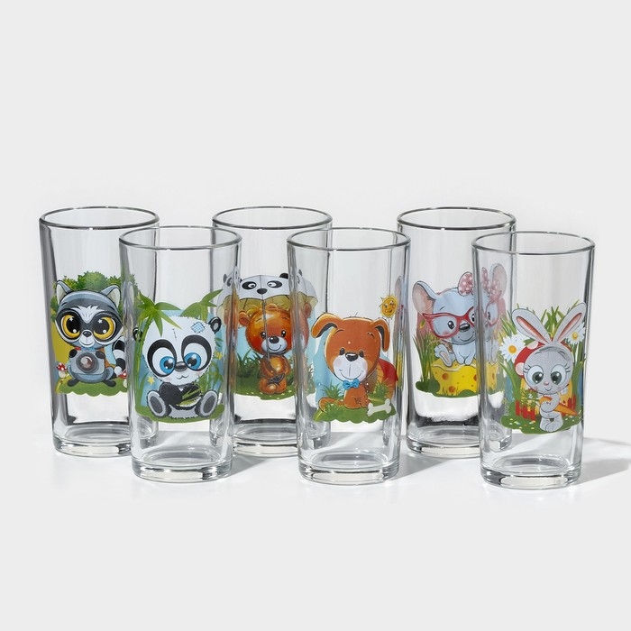 Набор стаканов «Веселые зверюшки», стеклянный, 230 мл, рисунок микс Набор стаканов «Веселые зверюшки», стеклянный, 230 мл, рисунок микс
