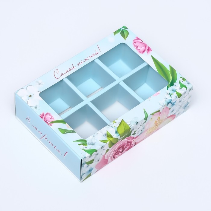 Коробка для конфет 6 шт,  Коробка для конфет 6 шт, "Розовые розы" 13,7 х 9,8 х 3,9. Кондитерская упаковка