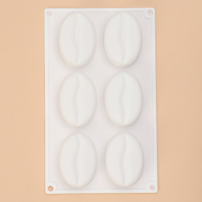 Форма для муссовых десертов и выпечки Доляна «Кофейные зёрна», силикон, 28,5×17×2,5 см, 6 ячеек (8×6 см), цвет белый Форма для муссовых десертов и выпечки Доляна «Кофейные зёрна», силикон, 28,5×17×2,5 см, 6 ячеек (8×6 см), цвет белый