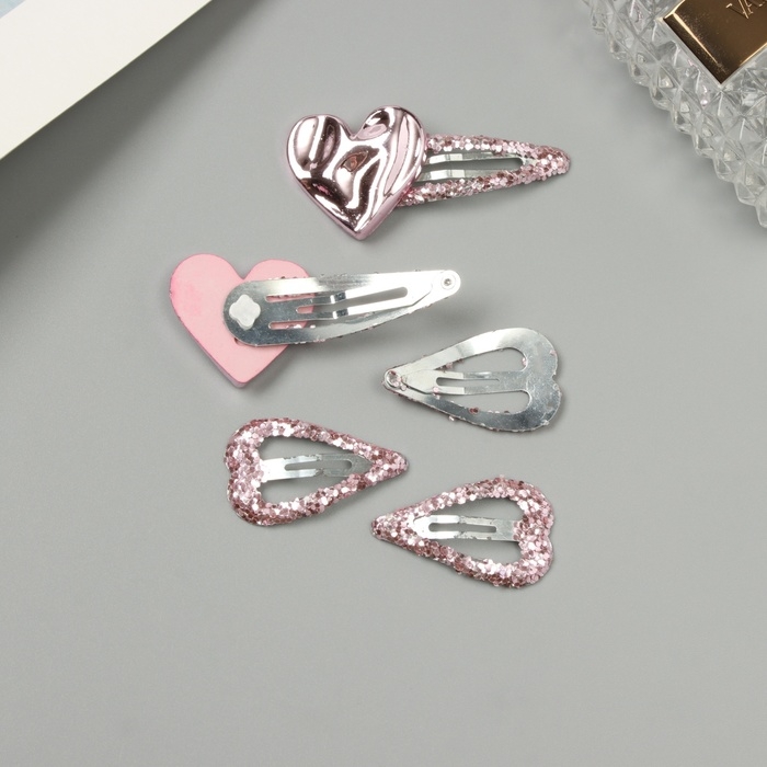 Невидимка для волос  Невидимка для волос "Беатрис" (набор 5 шт) сердце. 3,5 и 6 см, розовый