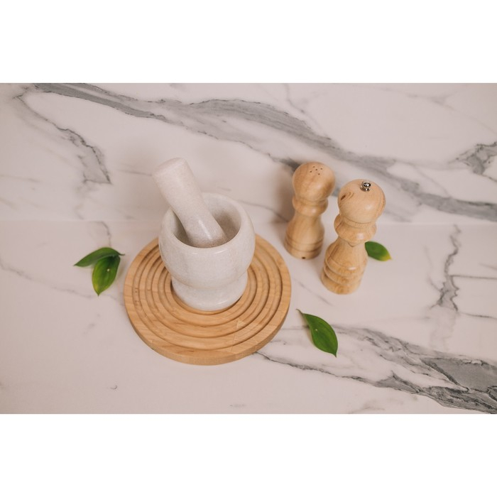 Ступка с толкушкой Magistro «Мрамор», натуральный камень, цвет белый Ступка с толкушкой Magistro «Мрамор», натуральный камень, цвет белый