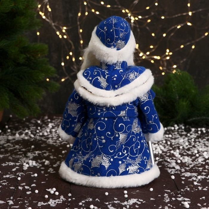 Дед Мороз  Дед Мороз "В шубке с откидными рукавами и посохом" 30 см, двигается, синий