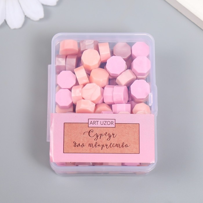Сургуч в гранулах в коробочке Сургуч в гранулах в коробочке "Восьмигранник" палитра розового 35 гр 2,4х5,5х7 см