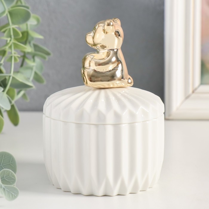Шкатулка керамика Шкатулка керамика "Золотой медвежонок" белый рельеф 11,5х8,2х8,2 см
