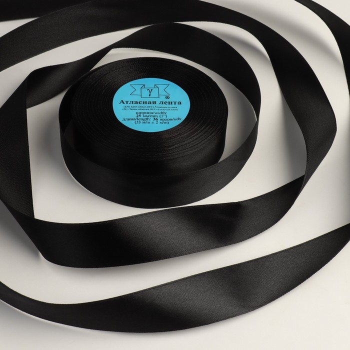 Лента атласная, 25 мм × 33 ± 2 м, цвет чёрный №113 Лента атласная, 25 мм × 33 ± 2 м, цвет чёрный №113