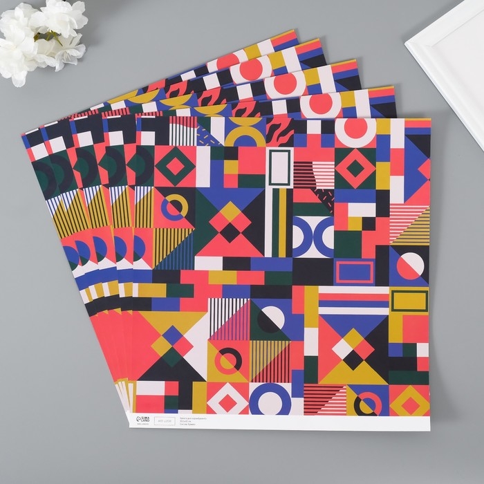 Бумага для скрапбукинга двусторонняя Бумага для скрапбукинга двусторонняя "Color geometry" плотность 180 гр набор 5 шт 30,5х32 см 10718