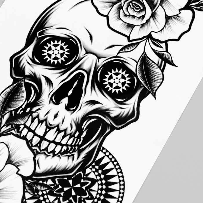 Татуировка на тело черная Татуировка на тело черная "Череп в цветах" 48х17 см