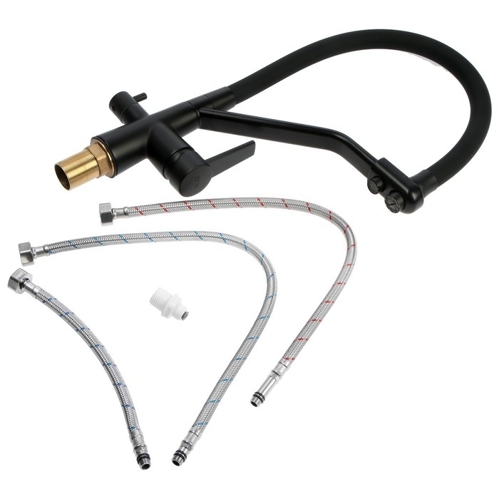 Смеситель для кухни ZEIN Z5972, с выходом для питьевой воды, гибкий излив, латунь, черный Смеситель для кухни ZEIN Z5972, с выходом для питьевой воды, гибкий излив, латунь, черный