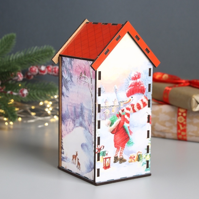 Новогодний чайный домик  Новогодний чайный домик "Счастливого НГ" 20х10,5х10 см МИКС