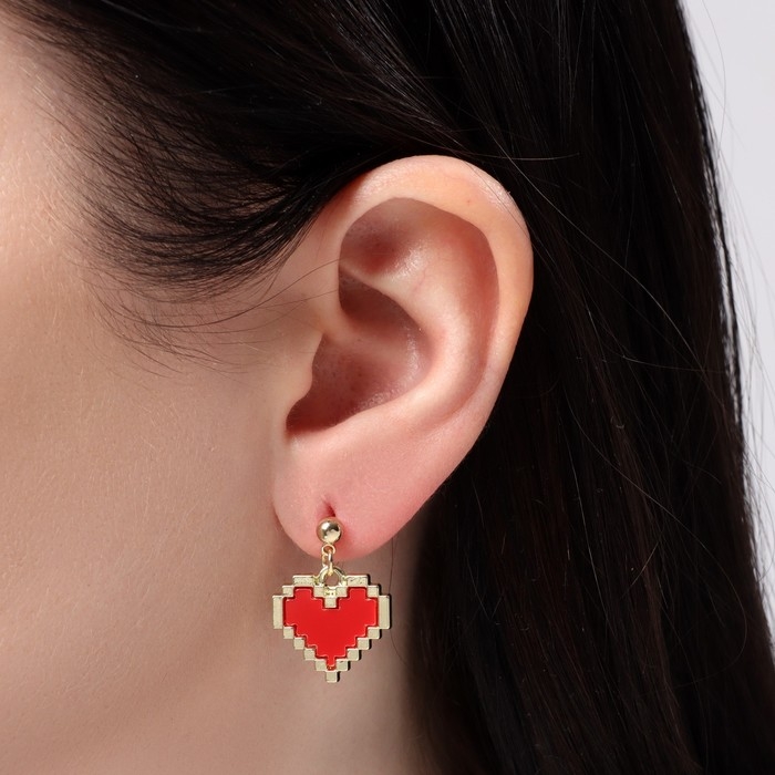 Серьги акрил &laquo;Сердечки&raquo; пиксели, цвет красно-чёрный в золоте