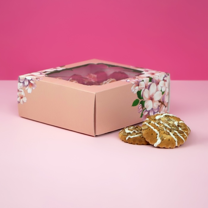 Коробка самосборная, крышка-дно, с окном, Коробка самосборная, крышка-дно, с окном,"Пусть в твоём сердце всегда будет весна" 14,5 х 14