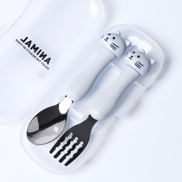 Набор детских столовых приборов в футляре «Котята», вилка, ложка Набор детских столовых приборов в футляре «Котята», вилка, ложка