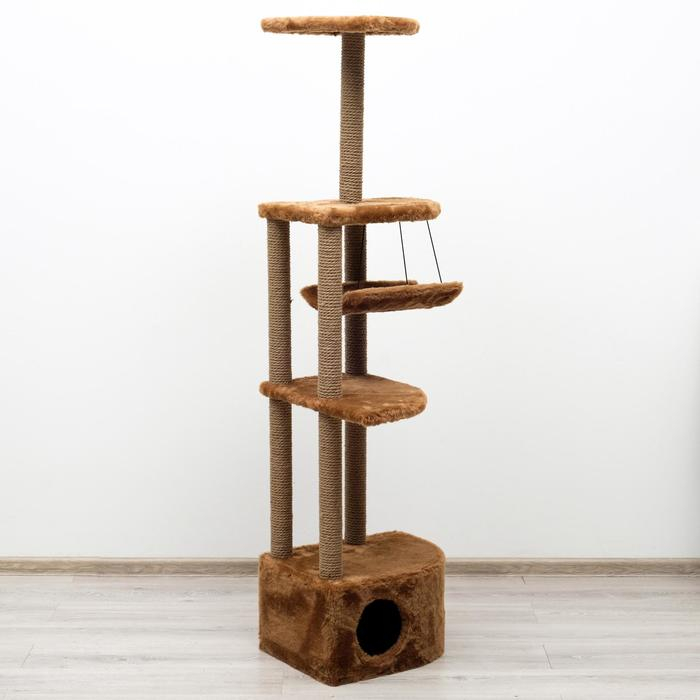 Комплекс для кошек с когтеточкой, угловой, 48 х 48 х 171 см, коричневый Комплекс для кошек с когтеточкой, угловой, 48 х 48 х 171 см, коричневый