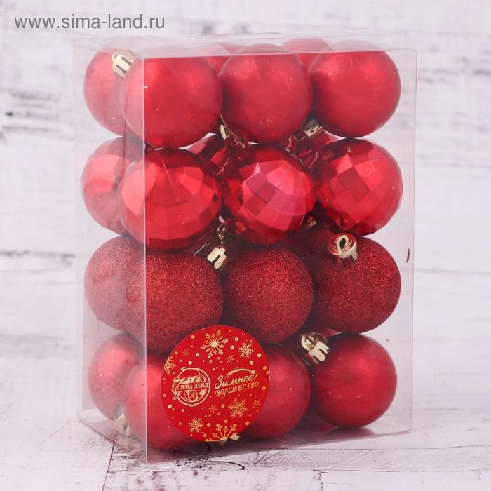 Набор шаров пластик d-4 см, 24 шт Набор шаров пластик d-4 см, 24 шт "Диско микс" красный