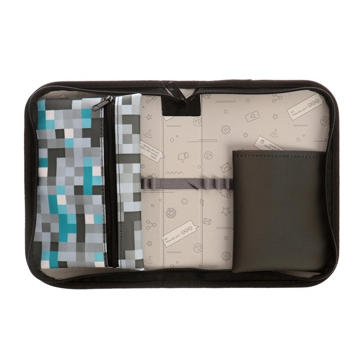 Пенал 1 секция 140 х 210 х 40 мм, откидной карман и косметичка, тканевый, Calligrata TOP Content Пенал 1 секция 140 х 210 х 40 мм, откидной карман и косметичка, тканевый, Calligrata TOP Content "Кубики"