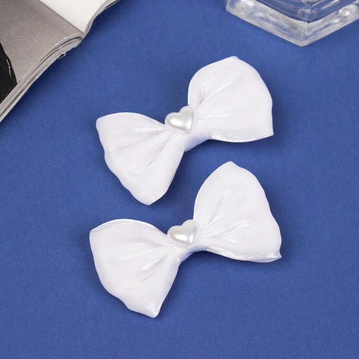 Зажим для волос  Зажим для волос "Бантик Вивиан" (набор 2 шт) классик сердца, 6 см, белый