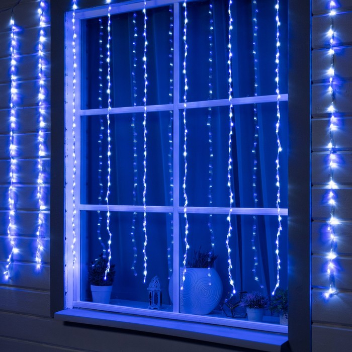 Гирлянда «Водопад» 2 × 1.5 м, IP44, прозрачная нить, 400 LED, свечение бело-синее, 8 режимов, 220 В Гирлянда «Водопад» 2 × 1.5 м, IP44, прозрачная нить, 400 LED, свечение бело-синее, 8 режимов, 220 В