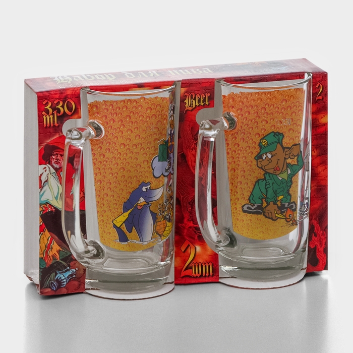 Набор пивных кружек «Приколисты», 330 мл, в подарочной упаковке, 2 шт, рисунок МИКС Набор пивных кружек «Приколисты», 330 мл, в подарочной упаковке, 2 шт, рисунок МИКС