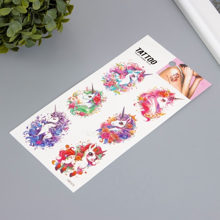 Татуировка на тело цветная Татуировка на тело цветная "Единорог с цветами" 10х20,5 см