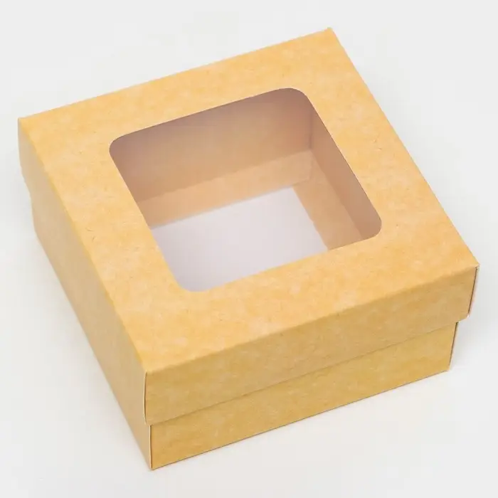 Коробка подарочная складная, упаковка, крышка - дно, с окном, крафт, 10×10×5 см Коробка подарочная складная, упаковка, крышка - дно, с окном, крафт, 10×10×5 см