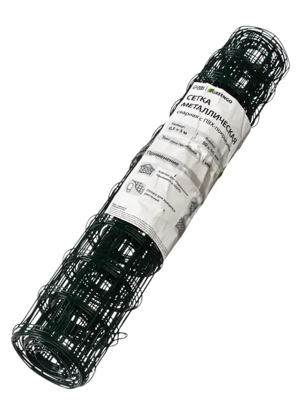Сетка сварная с ПВХ покрытием, 5&times;0.5 м, ячейка 50&times;50 мм, d=1 мм, металл, Greengo