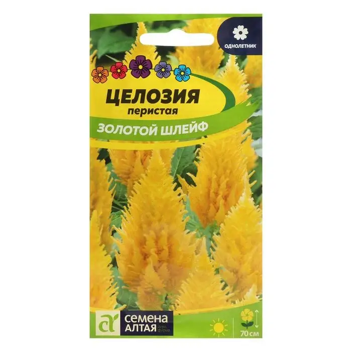 Семена цветов Целозия   Семена цветов Целозия  "Золотой шлейф", перистая, Сем. Алт, ц/п, 0,2