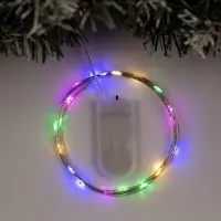 Гирлянда &laquo;Нить&raquo; 2 м роса, IP20, серебристая нить, 20 LED, батарейки CR2032&times;2 (в комплекте), свечение мульти