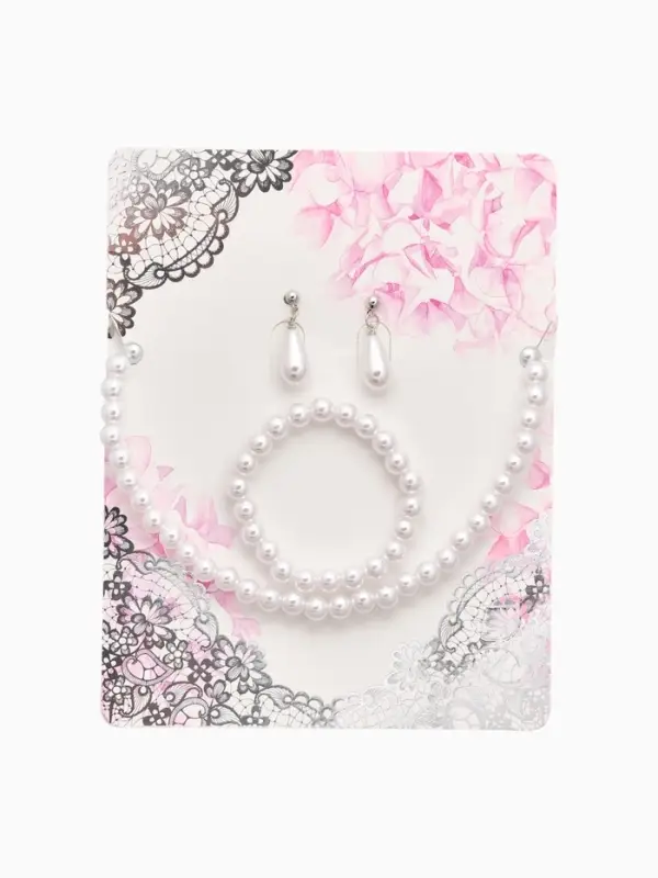 Набор 3 предмета: серьги, бусы, браслет &laquo;Классика&raquo;, белый, 45 см