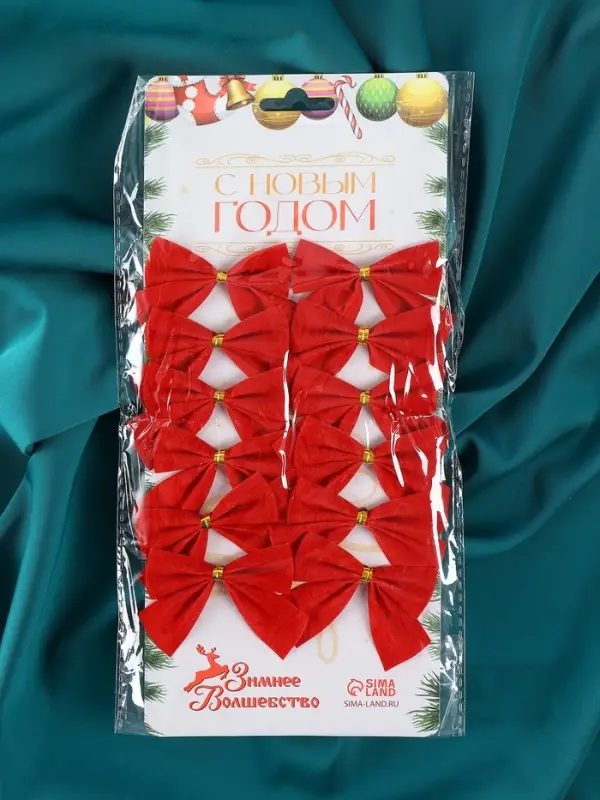 Ёлочные игрушки 12 шт. &laquo;Бантик&raquo; 6&times;5 см красный
