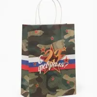 Пакет подарочный крафт &laquo;С 23 Февраля!&raquo; 18&times;8&times;25 см