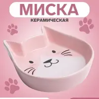 Миска &laquo;Голова кота&raquo;, 200 мл, 15&times;13&times;3 см, керамика, розовая