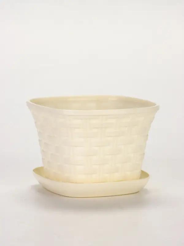 Кашпо квадратное &laquo;Ротанг&raquo; 1,2л с поддоном, цвет слоновая кость