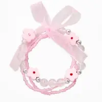 Набор детских браслетов 3 шт. &laquo;Выбражулька&raquo; с бантом, цветок, d=6 см бело-розовый