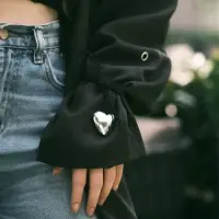 Чокер &laquo;Сердце&raquo;, крупное, металлик, чёрный в серебре, 60 см