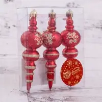 Ёлочные игрушки 3 шт. &laquo;Сосулька со снежинкой&raquo;, 3.5&times;12 см, красный