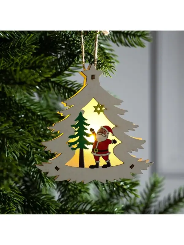 Ёлочная игрушка &laquo;Ёлочка с Дедом Морозом&raquo;, 12&times;11&times;2 см, от батареек, свечение тёплое белое